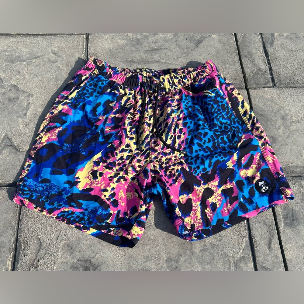 Balls Beachwear Retro Junkie Barstool Sports Neon Animal Print Swim Trunks M